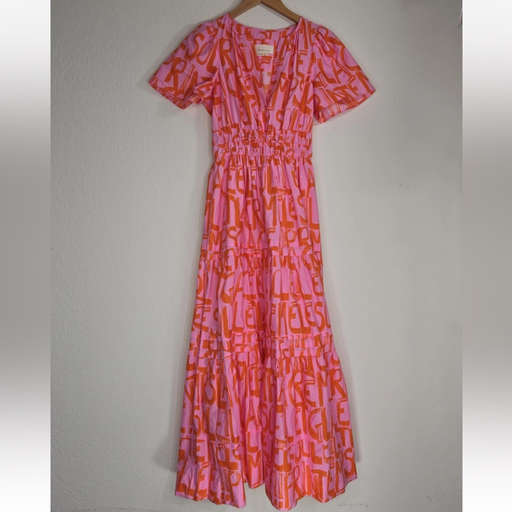 Anthropologie The Somerset Maxi Dress Pink French Writing Size Xs Womens